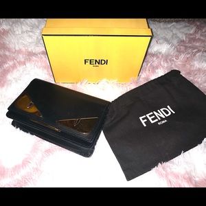 Fendi Monster Wallet on Chain Black and Gold
